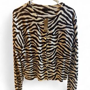 J. Crew Cashmere Zebra Print Button-Up Cardigan